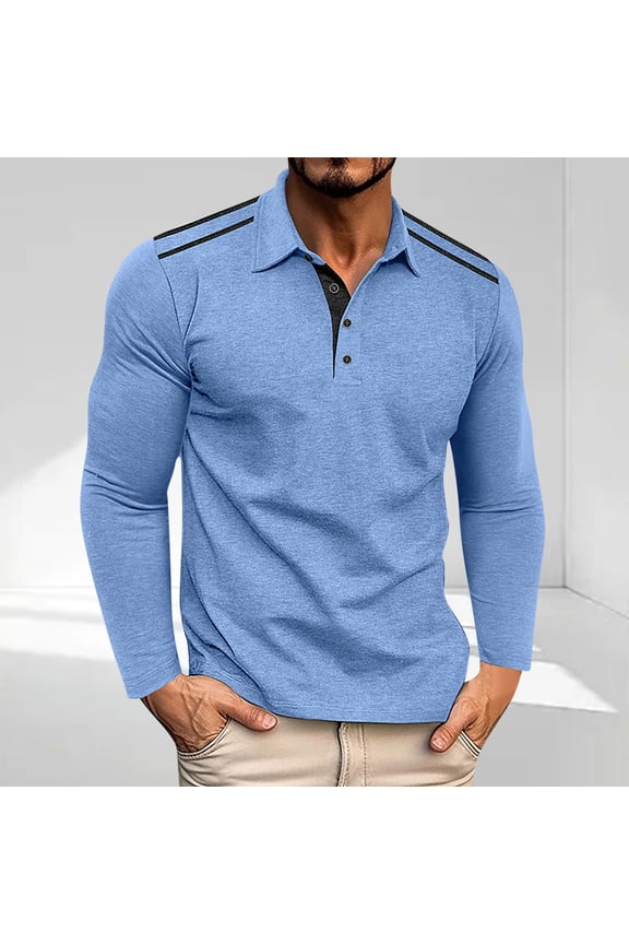 Men's Polo Shirt Solid Color Casual Versatile Sport Button Long Sleeve Collar Fashion Stylish Top