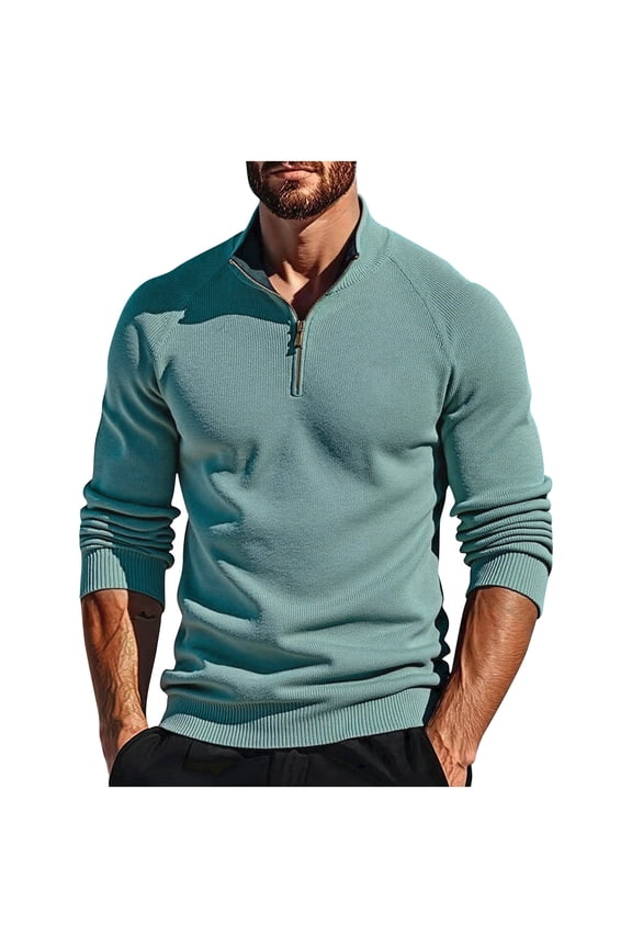 Men's Pullover Sweater Knit Sweater Long Sleeve Sweater Solid Color Button Stacked Neck Elastic Timeless Casual Style
