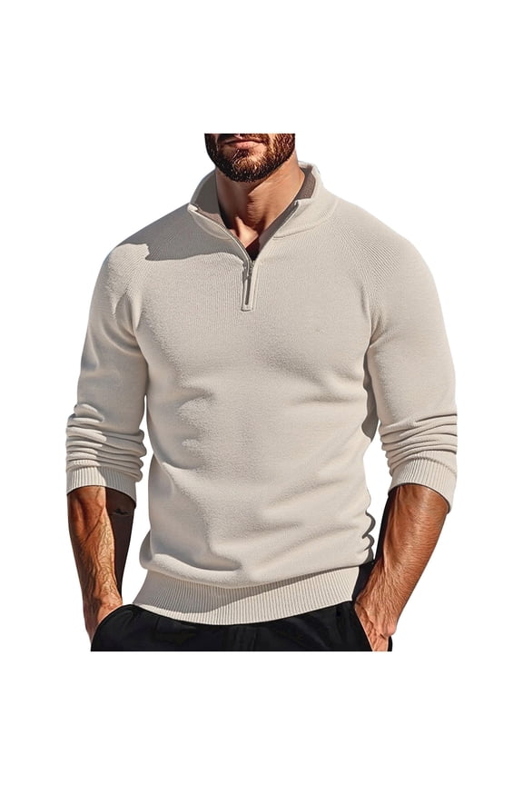 Men's Pullover Sweater Knit Sweater Long Sleeve Sweater Solid Color Button Stacked Neck Elastic Timeless Casual Style