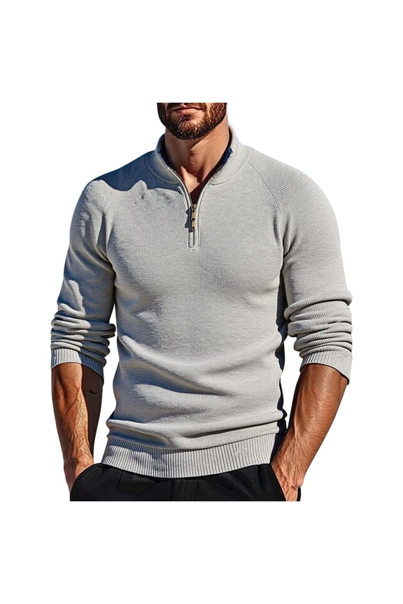 Men's Pullover Sweater Knit Sweater Long Sleeve Sweater Solid Color Button Stacked Neck Elastic Timeless Casual Style