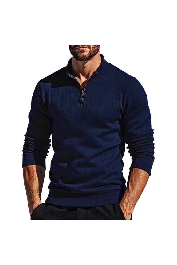 Men's Pullover Sweater Knit Sweater Long Sleeve Sweater Solid Color Button Stacked Neck Elastic Timeless Casual Style