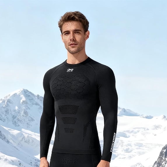 Yusimy Men's Quick-Dry Compression Base Layer Long Sleeve Crew Neck Top for Winter Skiing Cycling Hiking Sports Warm Style