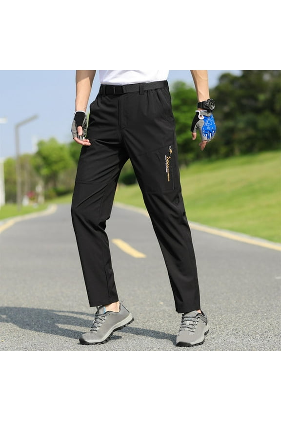 Men's Quick-Dry Hiking Pants Elastic Waist with Belt Loops Button Zip-Fly Outdoor Sport Style