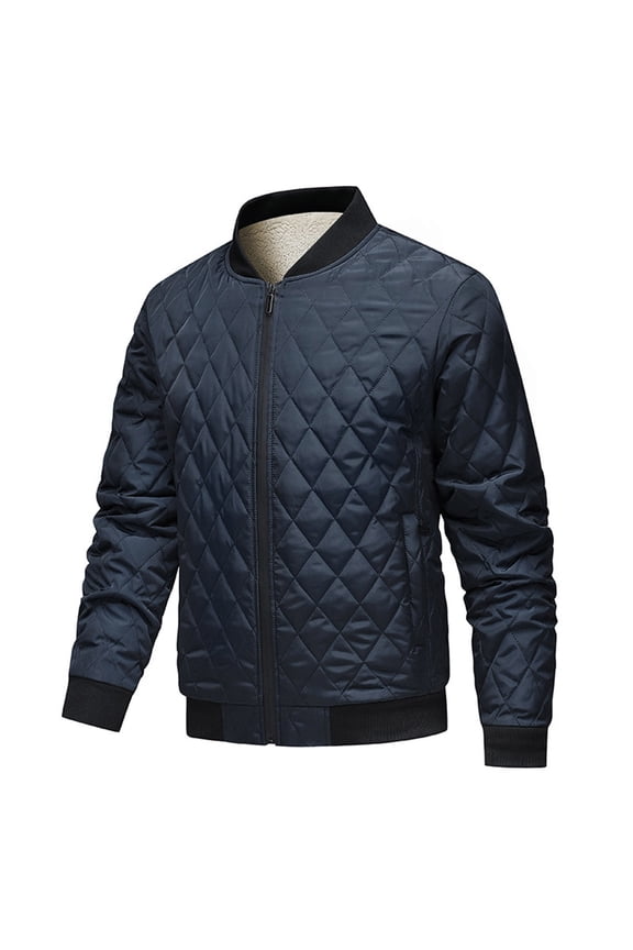 Men's Quilted Sherpa Coat Solid Color Heavyweight Insulated Long Sleeve Stand Collar Rugged Outdoor