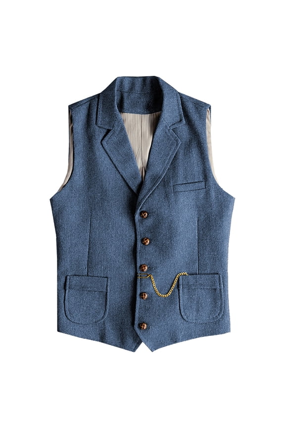 Men's Retro Checkered Vest Sleeveless Single-Breasted Notched Collar Waistcoat Casual Vintage Style