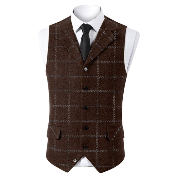 Yusimy Men's Retro Checkered Vest Sleeveless Single-Breasted Notched Collar Waistcoat Casual Vintage Style
