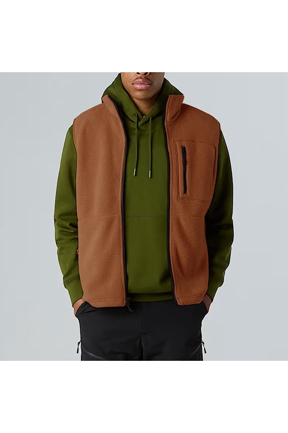 Men's Reversible Fleece Vest Multiple Pockets Outdoor Casual Warm Windproof Padded Vest Double-Sided Autumn Winter Casual Style