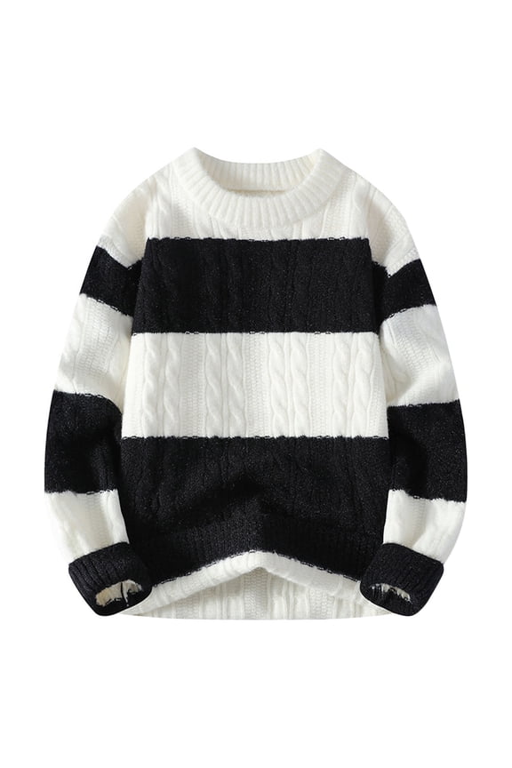 Men's Round Neck Sweater Striped Jacquard Color Block Knitted Casual Fashion Thermal Top for Autumn Winter