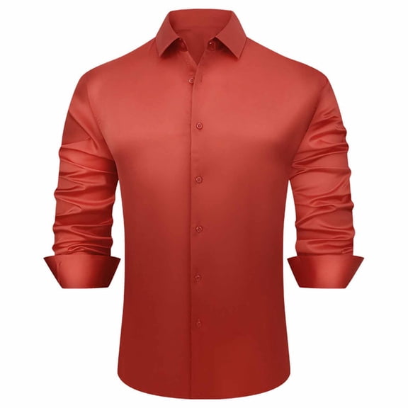 Yusimy Men's Satin Long Sleeve Shirt Button-Down Collar Front-Closure Business Casual Shirt