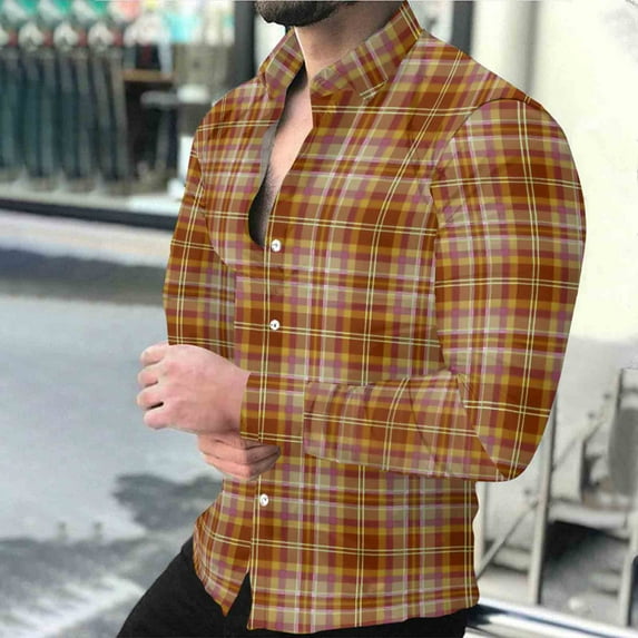 Yusimy Men's Shirt Long Sleeve Notched Collar Glossy Finish Button Front Fashionable Trendy Casual Wear