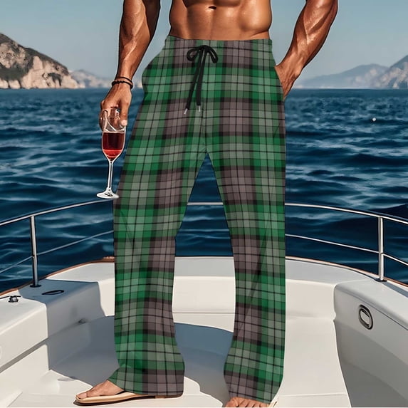 Yusimy Men's Sleep Pants Gingham Print Elastic Waist Dual Pockets Lounge Pants Casual Comfort Pants Sleep Trousers