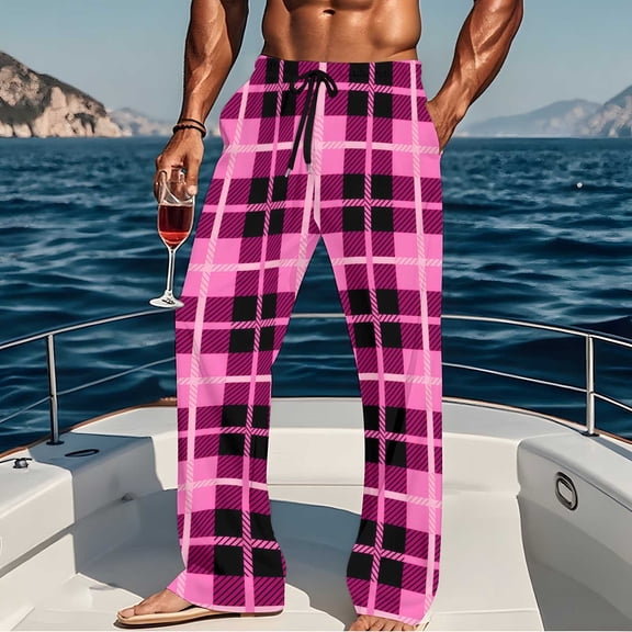 Yusimy Men's Sleep Pants Gingham Print Elastic Waist Dual Pockets Lounge Pants Casual Comfort Pants Sleep Trousers