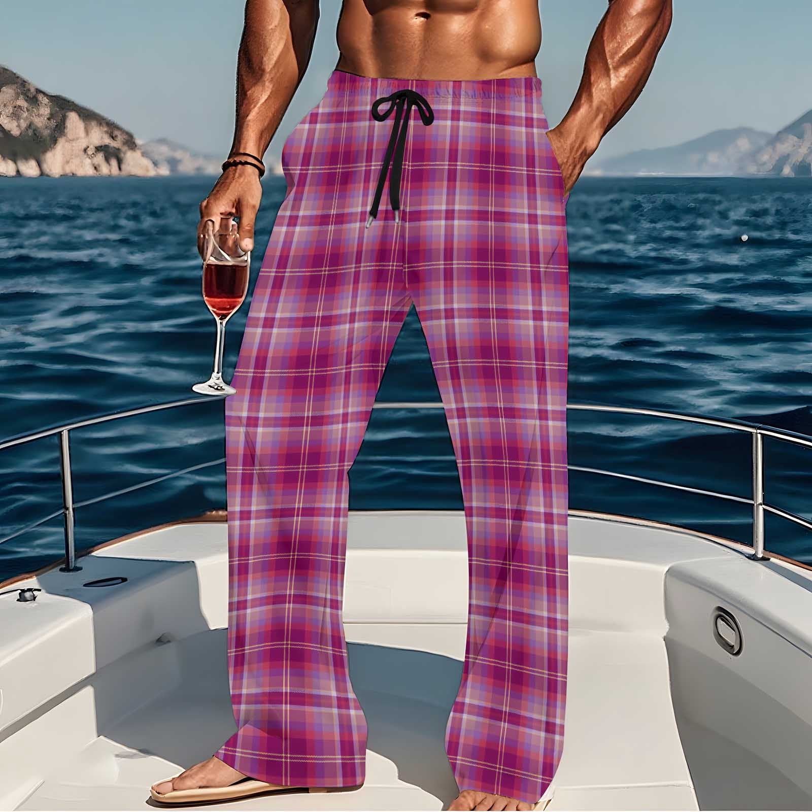 Yusimy Men's Sleep Pants Gingham Print Elastic Waist Dual Pockets ...