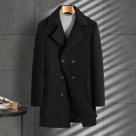 Yusimy Men's Slim Fit Overcoat Double Breasted Mid-Length Pure Wool Coat Classic Casual Style