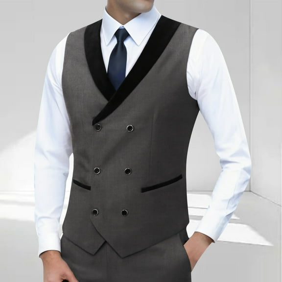 Yusimy Men's Slim-Fit Sleeveless Waistcoat Round Neck Solid Color Faux Pocket Business Casual Fashion Vest
