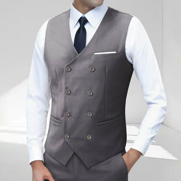 Yusimy Men's Slim-Fit Sleeveless Waistcoat Round Neck Solid Color Faux Pocket Business Casual Fashion Vest