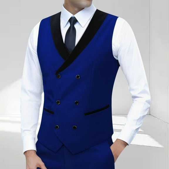 Yusimy Men's Slim-Fit Sleeveless Waistcoat Round Neck Solid Color Faux Pocket Business Casual Fashion Vest