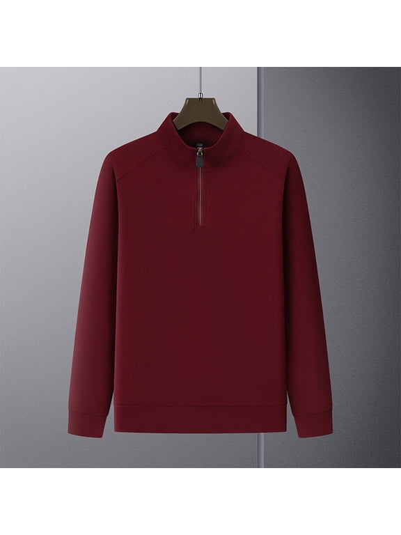 Men's Solid Cationic Polar Fleece Top - Stand-Up Collar Full-Zip Long Sleeve, Warm & Soft, Casual Comfort Style for Winter Daily Wear & Layering