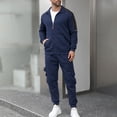 thumbnail image 1 of Yusimy Men's Solid Color 2-Piece Athletic Tracksuit Button-Down Collar Long Sleeve Zipper Pocket Sports Pants Casual, 1 of 8