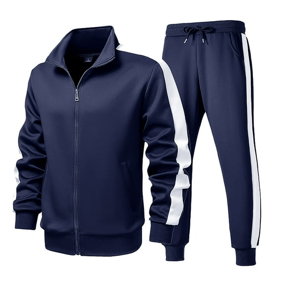 Yusimy Men's Solid Color 2-Piece Athletic Tracksuit Long Sleeve Collar Shirt & Zipper Pocket Sports Pants Casual Set