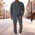 thumbnail image 1 of Yusimy Men's Solid Color 2-Piece Button-Down Half-Zip Set Long Sleeve Drawstring Pants Casual Sports, 1 of 8