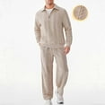 thumbnail image 1 of Yusimy Men's Solid Color 2-Piece Button-Down Hoodie Set Jacquard Loose Pullover Half-Zip Drawstring Pants Casual, 1 of 9