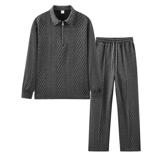 Yusimy Men's Solid Color 2-Piece Button-Down Zip-Up Set Long Sleeve Drawstring Pants Casual Sports