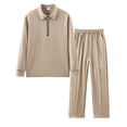 thumbnail image 1 of Yusimy Men's Solid Color 2-Piece Button-Down Zip-Up Set Long Sleeve Drawstring Pants Casual Sports, 1 of 5
