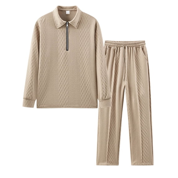 Yusimy Men's Solid Color 2-Piece Button-Down Zip-Up Set Long Sleeve Drawstring Pants Casual Sports