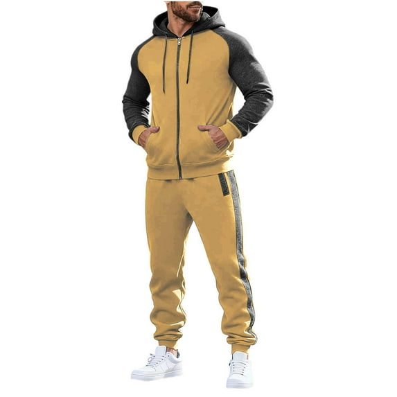Yusimy Men's Solid Color 2-Piece Hoodie Casual Set Raglan Sleeve Elastic Waist Drawstring Zipper Pocket Long Sleeve Pants