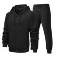 thumbnail image 1 of Yusimy Men's Solid Color 2-Piece Hoodie Jacket Set Long Sleeve Snap Pocket Sports Pants Casual, 1 of 9
