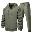 thumbnail image 1 of Yusimy Men's Solid Color 2-Piece Hoodie Jacket Set Long Sleeve Snap Pocket Sports Pants Casual, 1 of 6