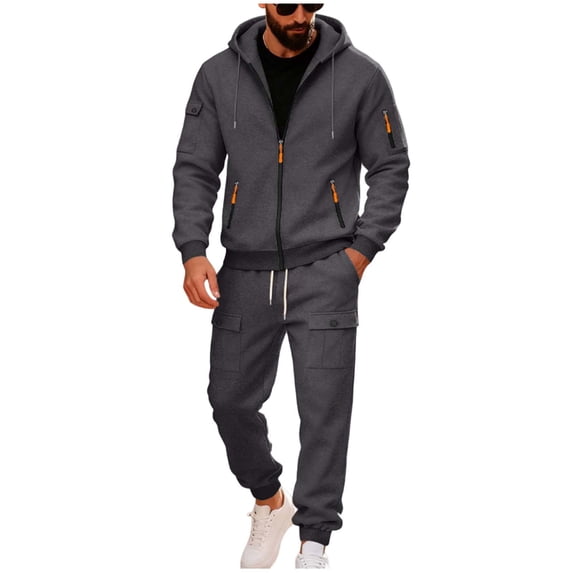 Yusimy Men's Solid Color 2-Piece Hoodie Pullover Set Elastic Waist Drawstring Straight Leg Pants Long Sleeve Casual