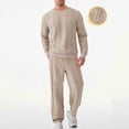 thumbnail image 1 of Yusimy Men's Solid Color 2-Piece Jacquard Athletic Set Loose Drawstring Pocket Pants Crew Neck Long Sleeve Casual, 1 of 9