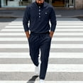 thumbnail image 1 of Yusimy Men's Solid Color 2-Piece Stand-Up Collar Athletic Set Crew Neck Button Long Sleeve Pocket Drawstring Pants, 1 of 5