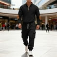 thumbnail image 1 of Yusimy Men's Solid Color 2-Piece Stand-Up Collar Hoodie Set Long Sleeve Elastic Waist Drawstring Straight Leg Pants Casual, 1 of 9