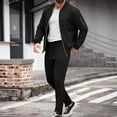 thumbnail image 1 of Yusimy Men's Solid Color 2-Piece Stand-Up Collar Outdoor Set Long Sleeve Breathable Elastic Waist Drawstring Pocket Regular Fit, 1 of 5
