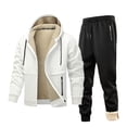 thumbnail image 1 of Yusimy Men's Solid Color 2-Piece Warm Hoodie Set Elastic Waist Drawstring Zipper Pocket Long Sleeve Pants Casual, 1 of 8