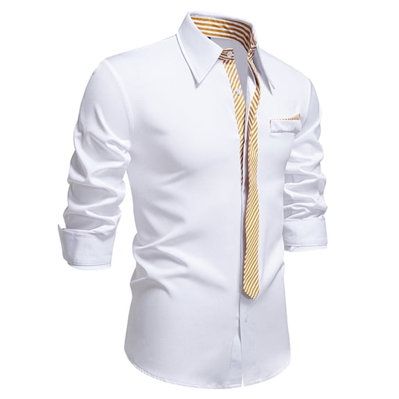 Yusimy Men's Solid Color-Block Button-Down Shirt - Spread Collar Long Sleeve, Trendy Design, Casual Stylish Style for Daily & Leisure Wear