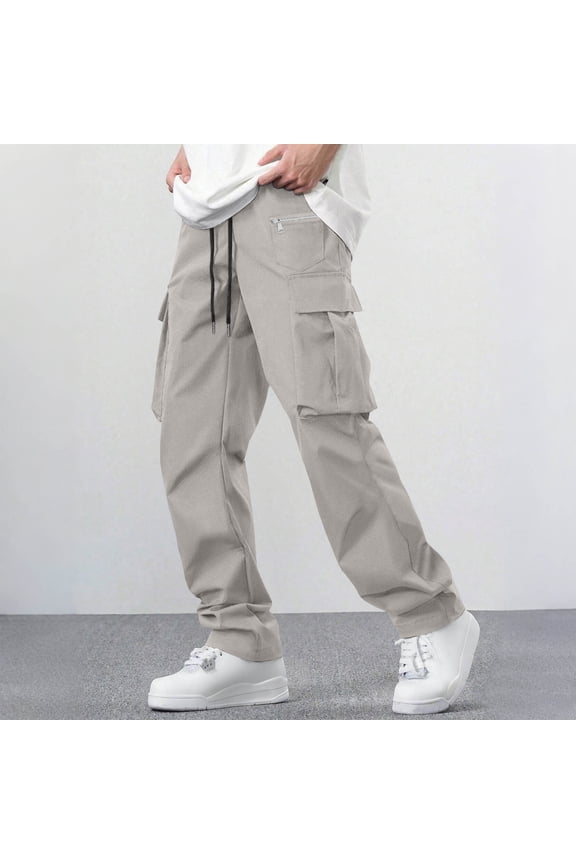 Men's Solid Color Button Fly Multi-Pocket Casual Fashion Cargo Pants