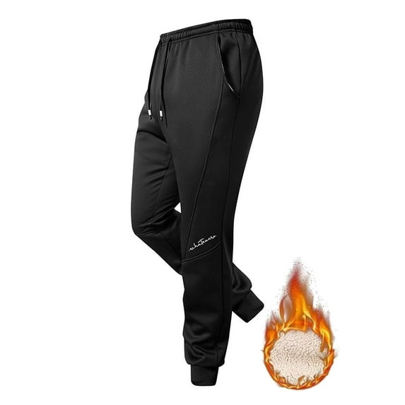 Yusimy Men's Solid Color Fleece-Lined Thickened Thermal Straight-Leg Pants Casual Warm Style