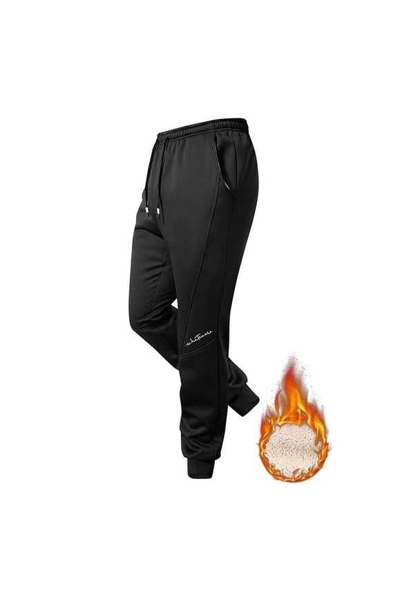 Men's Solid Color Fleece-Lined Thickened Thermal Straight-Leg Pants Casual Warm Style