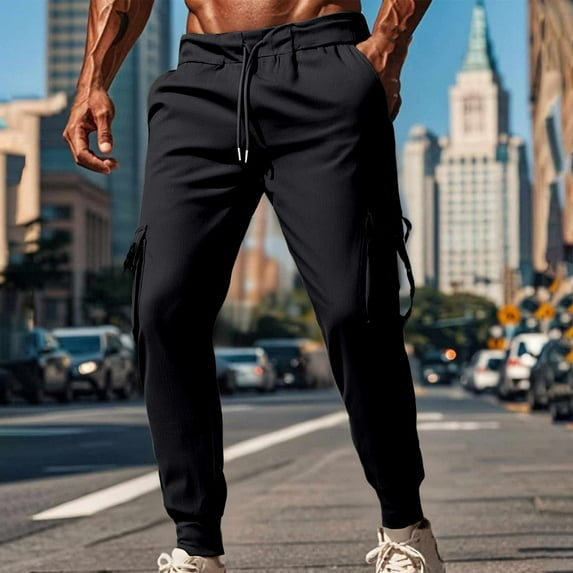Yusimy Men's Solid Color Fleece Sweatpants Thickened Thermal Straight Leg Casual Warm Style