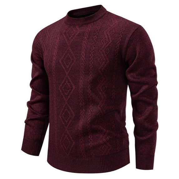 Yusimy Men's Solid Color High Elasticity Warm Pullover Long Sleeve Round Neck Sweater Modern Classic Comfort