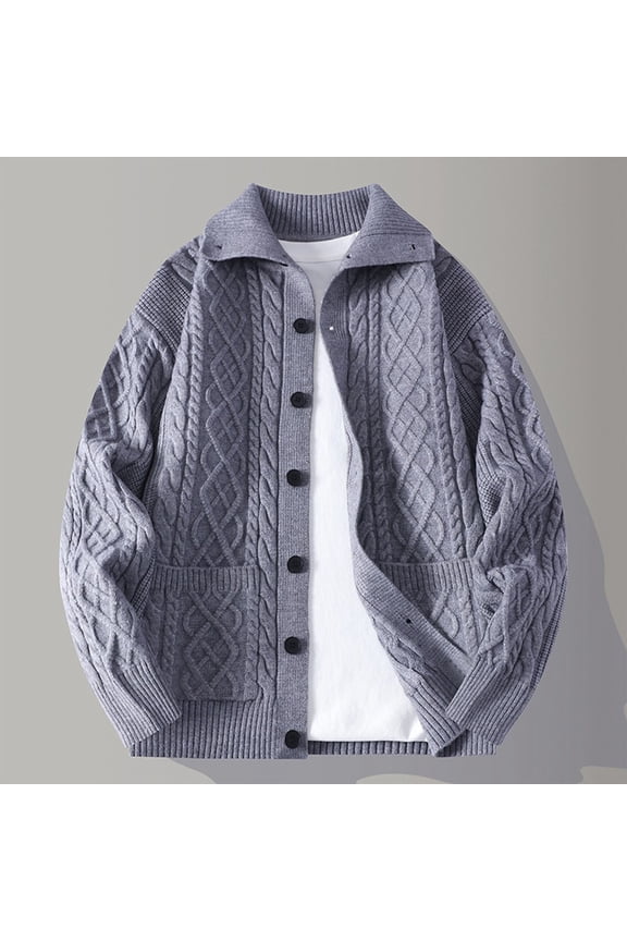 Men's Solid Color Jacquard Knit Cardigan Half Stand Collar Dual-Zip Front Oversized Casual Sweater Youth Stylish Pullover