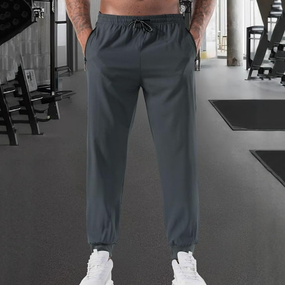 Yusimy Men's Solid Color Joggers Ice Silk Quick-Dry Sporty Casual Style