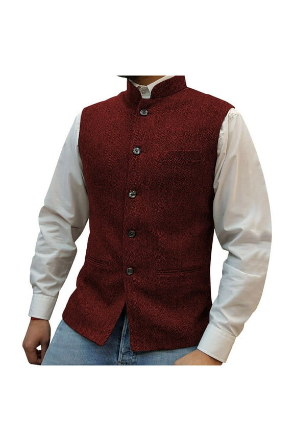 Men's Solid Color Lapel Collar Single-Breasted Multi-Pocket Waistcoat Vest Formal Slim Fit Business Casual Style