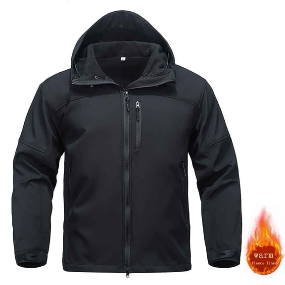 Yusimy Men's Solid Color Outdoor Tactical Hoodie Jacket Waterproof Windproof Fleece-Lined Multi-Functional Hiking Long Sleeve