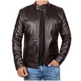 thumbnail image 1 of Yusimy Men's Solid Color PU Leather Jacket Vintage Stand-Up Collar Jacket Long Sleeve Retro Fashion Zippered Pocket Casual Coat, 1 of 3