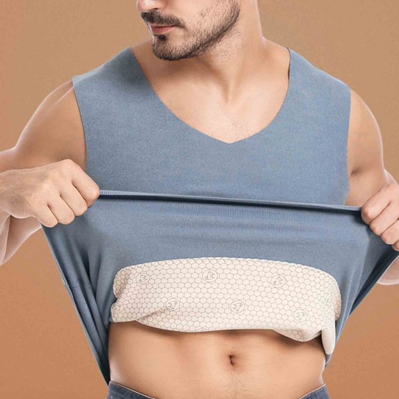 Yusimy Men's Solid Color Seamless Thermal Vest V-Neck Base Layer Temperature-Regulating Inner Wear Basic Style